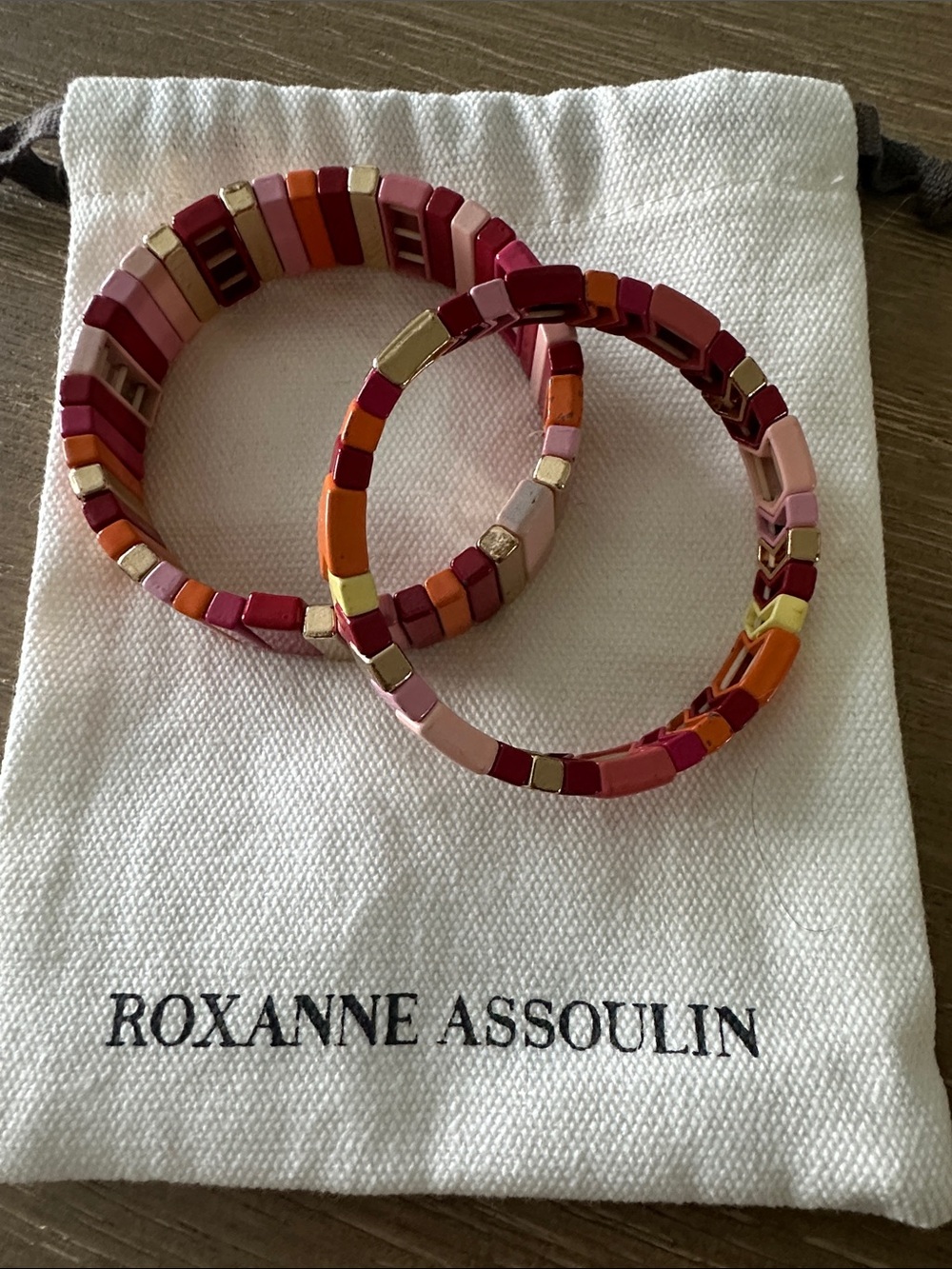 Roxanne Assoulin Multicolor Pink, Orange & Gold Tile Bracelet Duo